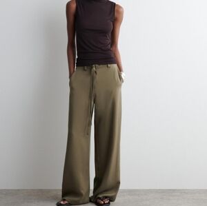 COS Olive Tie-Detail Wide-Leg Trousers